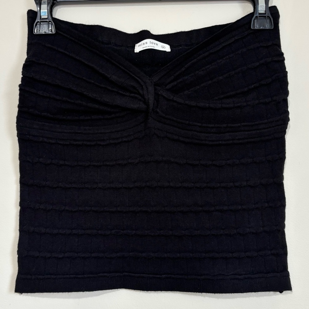 MISS LOVE black ruched twisted cropped knit sweater sweetheart tube top size M